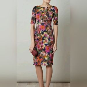 ERDEM MELANIE SCOOPBACK YSTAD FLORAL 3/4 SLEEVE PENCIL DRESS UK10/US6 NWOT